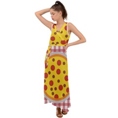 Pizza Table Pepperoni Sausage V-neck Chiffon Maxi Dress by Ravend