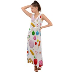 Summer Fair Food Goldfish V-neck Chiffon Maxi Dress by Ravend