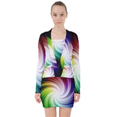 Rainbow Swirl Twirl V-neck Bodycon Long Sleeve Dress by Ravend