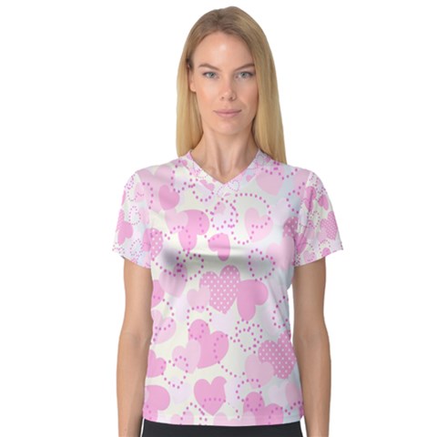 Valentine Background Hearts Bokeh V-neck Sport Mesh T-shirt by Ravend