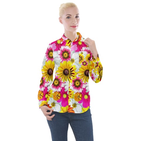 Flowers Blossom Bloom Nature Plant Women s Long Sleeve Pocket Shirt by Amaryn4rt