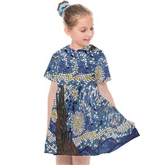 Mosaic Art Vincent Van Gogh Starry Night Kids  Sailor Dress by Modalart