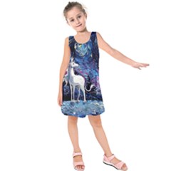 Unicorn Starry Night Print Van Gogh Kids  Sleeveless Dress by Modalart