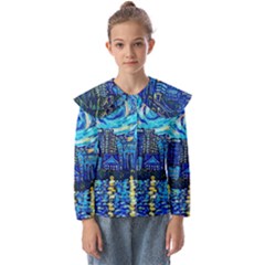 Starry Night Van Gogh Painting Art City Scape Kids  Peter Pan Collar Blouse by Modalart