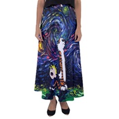 Cartoon Art Starry Night Van Gogh Flared Maxi Skirt by Modalart