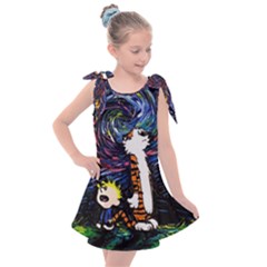 Cartoon Art Starry Night Van Gogh Kids  Tie Up Tunic Dress by Modalart