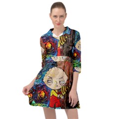 Cartoon Starry Night Vincent Van Gogh Mini Skater Shirt Dress by Modalart