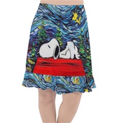 Dog House Vincent Van Gogh s Starry Night Parody Fishtail Chiffon Skirt by Modalart