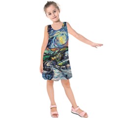 The Great Wall Nature Painting Starry Night Van Gogh Kids  Sleeveless Dress by Modalart