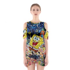 Art Cartoon Starry Night Van Gogh Shoulder Cutout One Piece Dress by Modalart