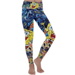 Art Cartoon Starry Night Van Gogh Kids  Lightweight Velour Classic Yoga Leggings by Modalart