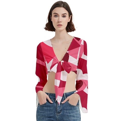 Pink Hearts Pattern Love Shape Trumpet Sleeve Cropped Top by Pakjumat