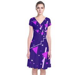 Memphis Pattern Geometric Abstract Short Sleeve Front Wrap Dress by Pakjumat