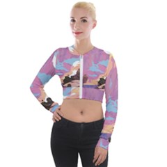 Pink Mountains Grand Canyon Psychedelic Mountain Long Sleeve Cropped Velvet Jacket by Modalart