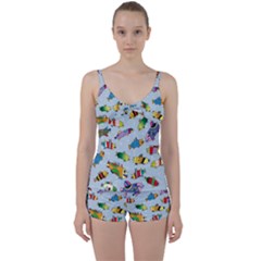 Fish Ocean Sea Water Diving Blue Tie Front Two Piece Tankini by Modalart