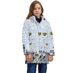 Dog Puzzle Maze Bee Butterfly Kids  Hooded Longline Puffer Jacket by Modalart