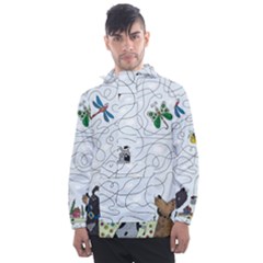 Dog Puzzle Maze Bee Butterfly Men s Front Pocket Pullover Windbreaker by Modalart