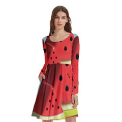 Watermelon Fruit Long Sleeve Knee Length Skater Dress With Pockets by Modalart