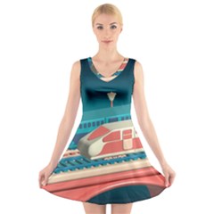 Bridge Transportation Train Toys V-neck Sleeveless Dress by Modalart