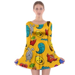 Graffiti Characters Seamless Ornament Long Sleeve Skater Dress by Bedest