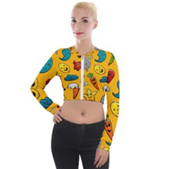 Graffiti Characters Seamless Ornament Long Sleeve Cropped Velvet Jacket by Bedest