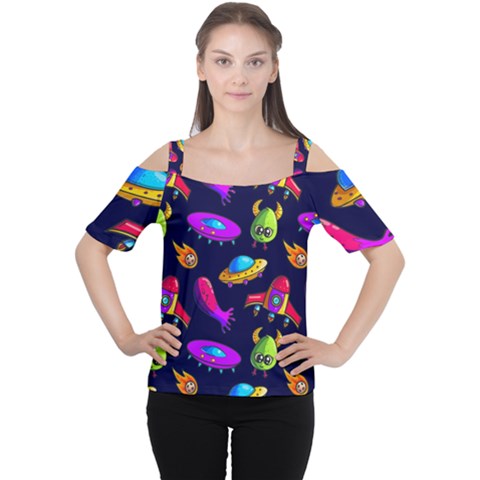 Space Pattern Cutout Shoulder T-shirt by Bedest