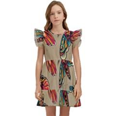 Tattoos Colorful Seamless Pattern Kids  Winged Sleeve Dress by Bedest