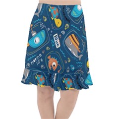 Seamless Pattern Vector Submarine With Sea Animals Cartoon Fishtail Chiffon Skirt by Bedest