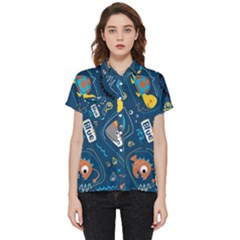 Seamless Pattern Vector Submarine With Sea Animals Cartoon Short Sleeve Pocket Shirt by Bedest