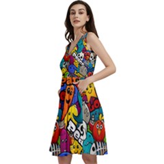 Graffiti Characters Seamless Pattern Sleeveless V-neck Skater Dress With Pockets by Bedest