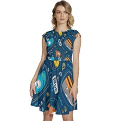 Seamless Pattern Vector Submarine With Sea Animals Cartoon Cap Sleeve High Waist Dress by Bedest