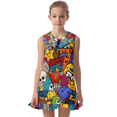 Graffiti Characters Seamless Pattern Kids  Pilgrim Collar Ruffle Hem Dress by Bedest