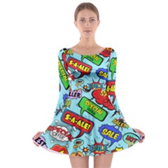 Comic Bubbles Seamless Pattern Long Sleeve Skater Dress by Bedest