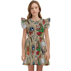 Tattoo Pattern Kids  Winged Sleeve Dress by Bedest