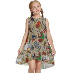 Tattoo Pattern Kids  Frill Swing Dress by Bedest