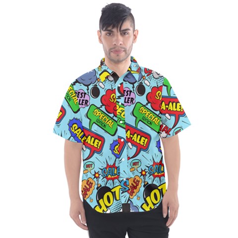 Comic Bubbles Seamless Pattern Men s Short Sleeve Shirt by Bedest