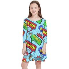 Comic Bubbles Seamless Pattern Kids  Quarter Sleeve Skater Dress by Bedest