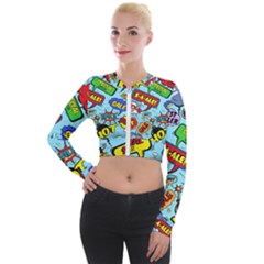 Comic Bubbles Seamless Pattern Long Sleeve Cropped Velvet Jacket by Bedest