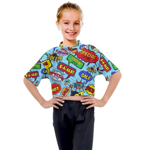 Comic Bubbles Seamless Pattern Kids Mock Neck T-shirt by Bedest