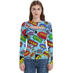 Comic Bubbles Seamless Pattern Women s Cut Out Long Sleeve T-shirt by Bedest