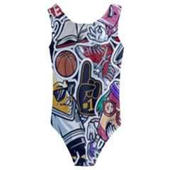 Vintage College Colorful Seamless Pattern Kids  Cut-out Back One Piece Swimsuit by Bedest