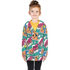 Comic Colorful Seamless Pattern Kids  Double Breasted Button Coat by Bedest