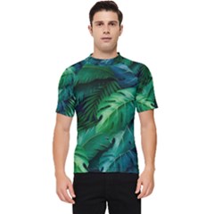 Tropical Green Leaves Background Men s Short Sleeve Rash Guard by Bedest