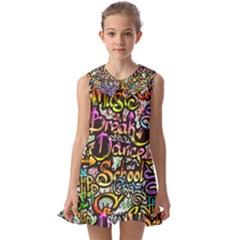 Graffiti Word Seamless Pattern Kids  Pilgrim Collar Ruffle Hem Dress by Bedest