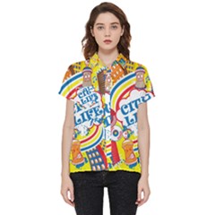 Colorful City Life Horizontal Seamless Pattern Urban City Short Sleeve Pocket Shirt by Bedest