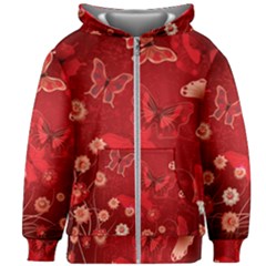 Four Red Butterflies With Flower Illustration Butterfly Flowers Kids  Zipper Hoodie Without Drawstring by Pakjumat