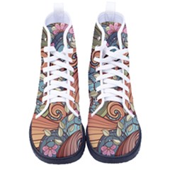 Multicolored Flower Decor Flowers Patterns Leaves Colorful Kid s High-top Canvas Sneakers by Pakjumat