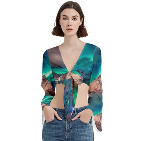 Amazing Aurora Borealis Colors Trumpet Sleeve Cropped Top by Pakjumat