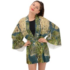 Map Illustration Gta Long Sleeve Kimono by Pakjumat