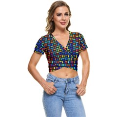 Geometric Colorful Square Rectangle Short Sleeve Foldover T-shirt by Pakjumat